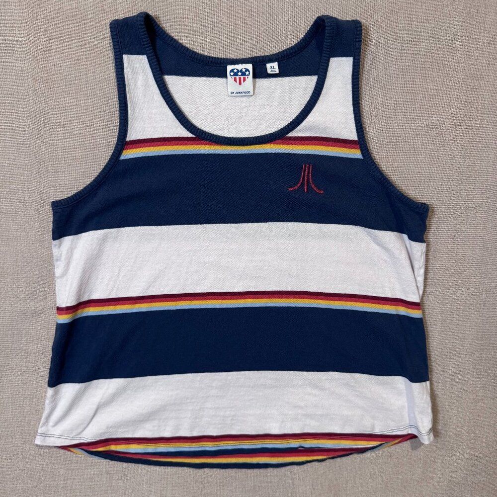 Vintage-Inspired Atari Rainbow Stripe Tank Top Junk Food Clothing XL Retro 80s